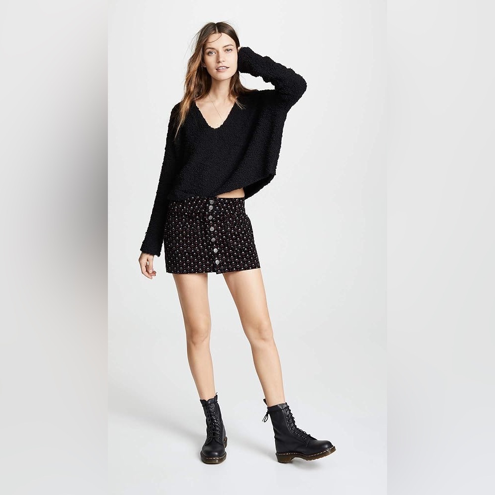 NWT FREE PEOPLE Corduroy Joanie Skit In Black Combo